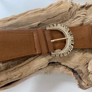Ceinture élastique camel avec boucle dorée