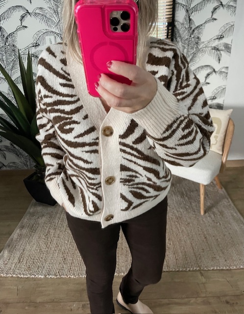 Gilet à motifs zèbre marron et beige