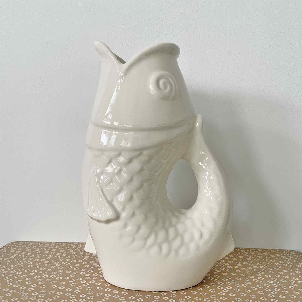 Vase pichet poisson blanc cassé