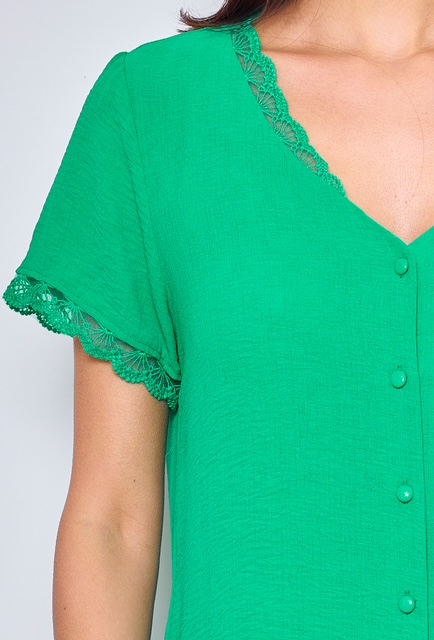 Blouse verte femme dentelle manches courtes – Image 3