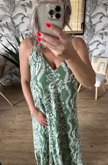 Robe longue verte imprimé floral – Image 2