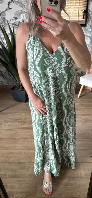 Robe longue verte imprimé floral
