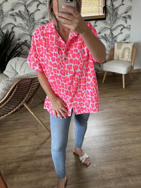 Chemise oversize femme imprimé rose fluo – Image 2