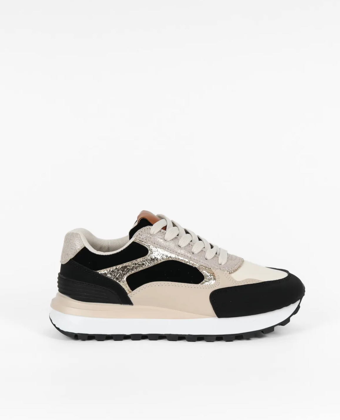 Baskets femme beige noir et doré – Image 5