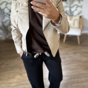 Perfecto femme beige en simili cuir