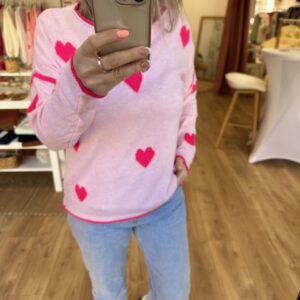 PULL COEUR ROSE FEMME