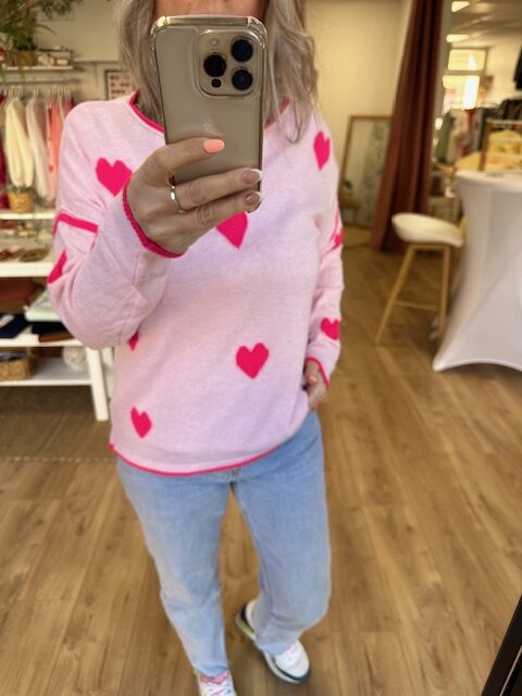 PULL COEUR ROSE FEMME