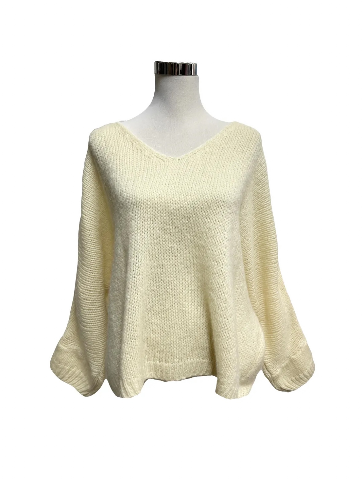 Pull jaune femme col v – Image 4