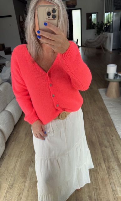 Gilet Tout Doux Manches Longues corail fluo – Image 2