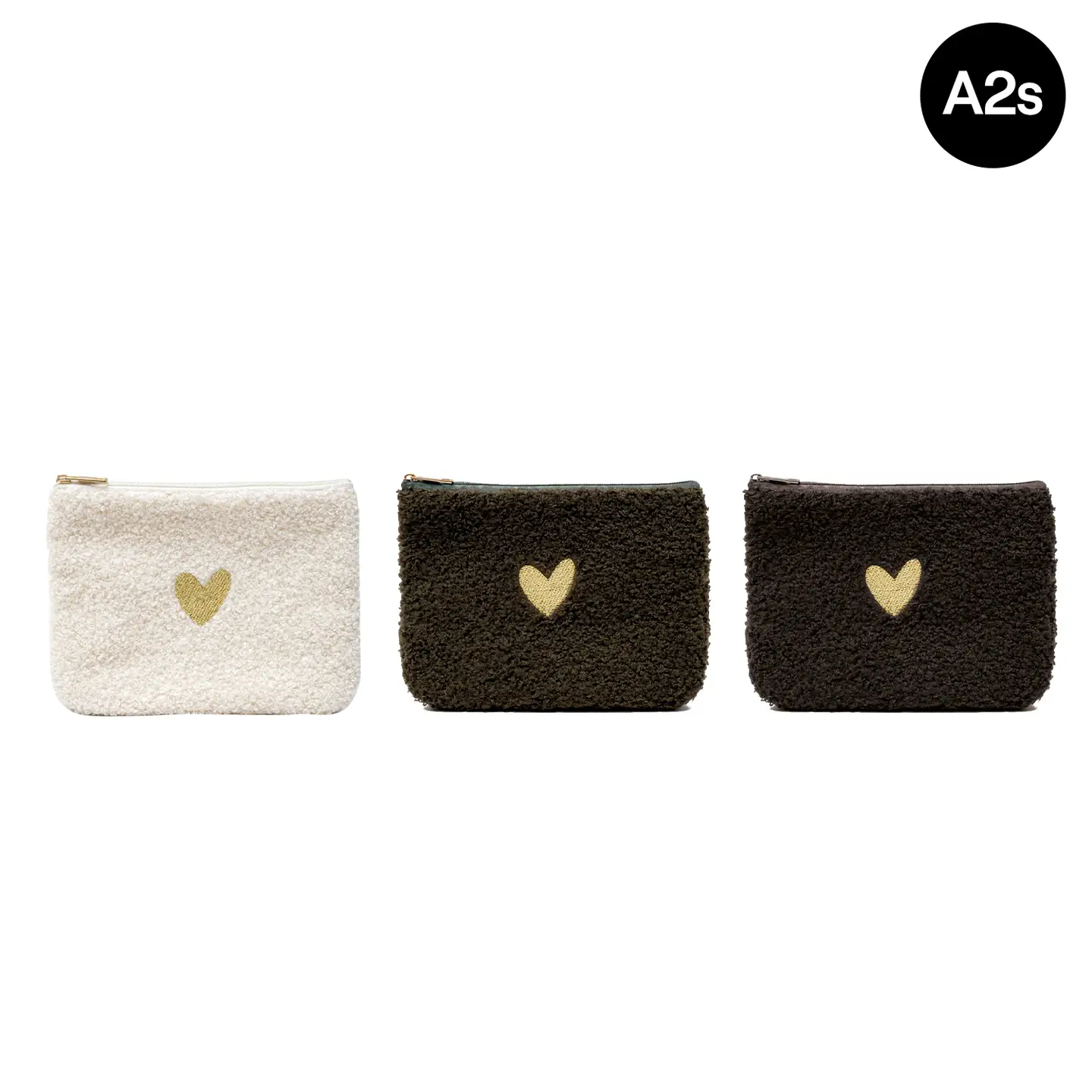 Pochette moumoute kaki avec coeur doré – Image 2