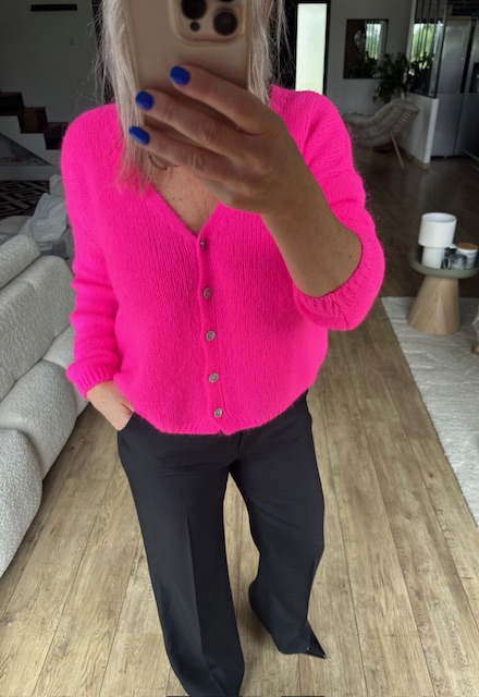 Gilet Tout Doux Manches Longues rose fluo – Image 2