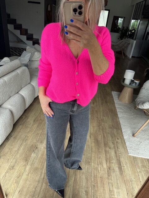 Gilet Tout Doux Manches Longues rose fluo – Image 3