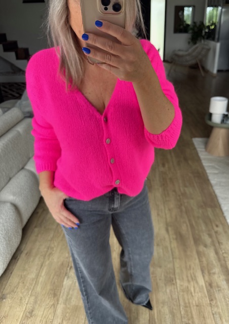 Gilet Tout Doux Manches Longues rose fluo