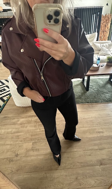 Veste simili cuir bordeaux