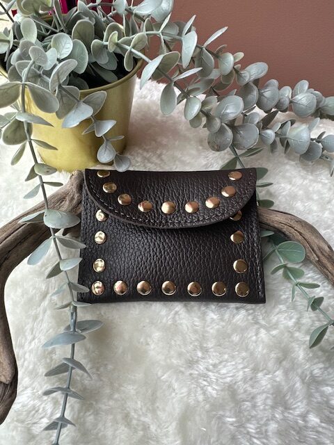 Porte-monnaie en cuir de vachette marron